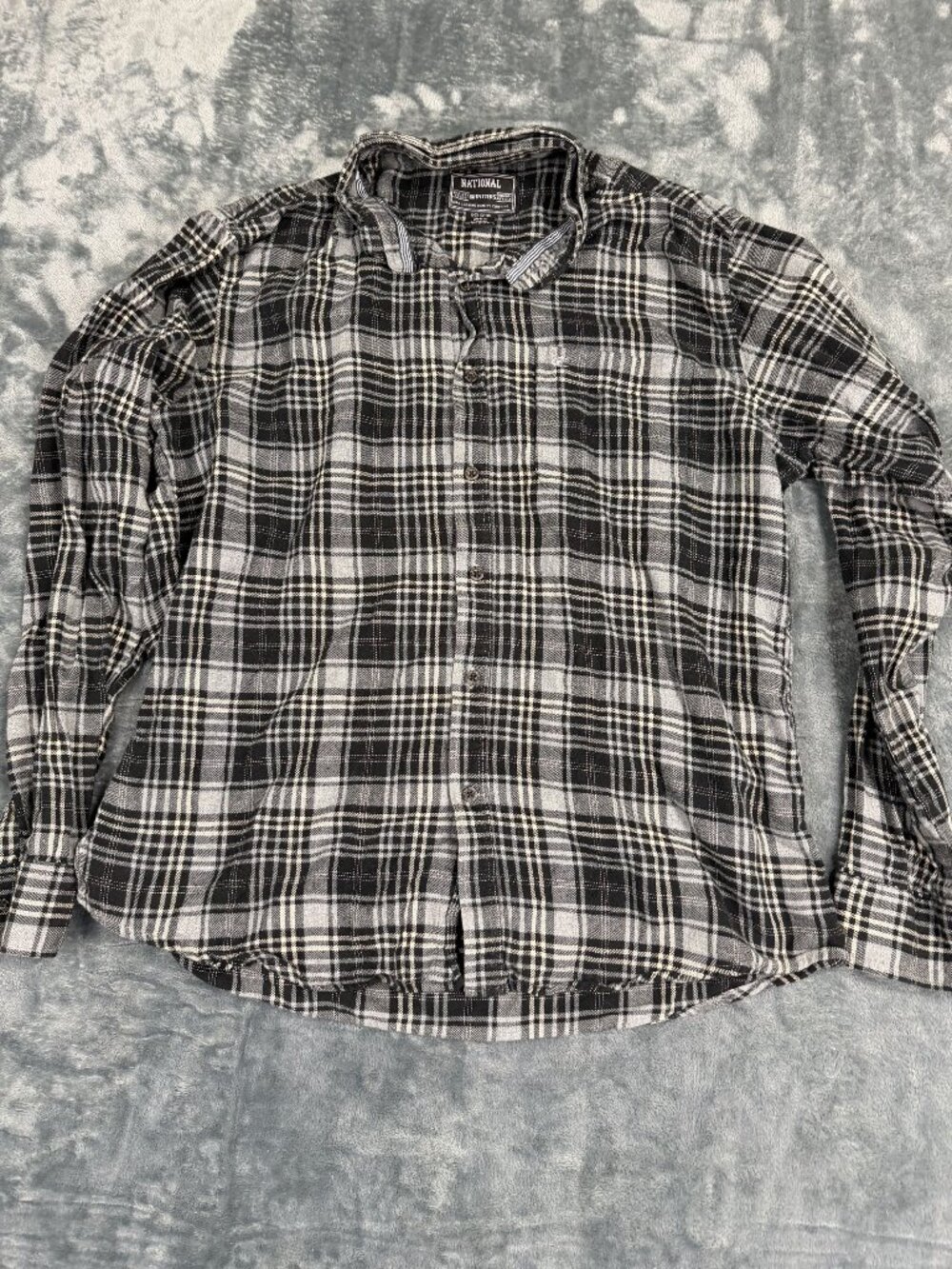 National Mens Black & White Plaid Long Sleeve Button-Up Shirt Size L Flannel